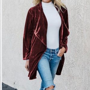 Burgundy velvet cardigan style jacket